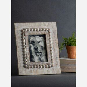 Gigi Picture Frame – Rustic Whitewashed Wood with Beaded Detail